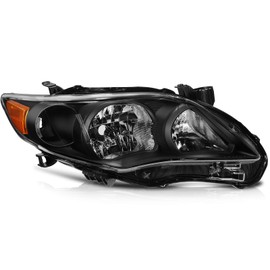Ineedup Headlight Assembly Pair for Toyota Corolla 2011-2013 Headlamps Black Housing Amber Reflector Clear Lens