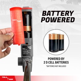 TERA PUMP Fuel Transfer Pump w/Flow Control Nozzle & Telescopic Tube - 3X Powerful D Battery Powered, 10FT XL Long Vinyl Discharge Hose, Multipurpose Portable Battery Pump For Gas, Diesel (2.3 GPM)