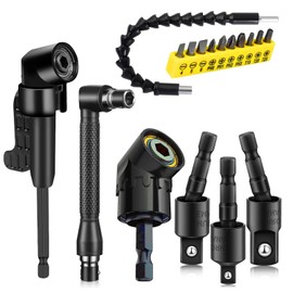 17 Pcs Flexible Drill Bit Extension 105 Degree Right Angle Drill Adapter,360° Rotatable 1/4 3/8 1/2" Impact Grade Socket Adapter Set,90° Angled Bits,Super Bit Shaft Extension Bits,Screwdriver Bit Set