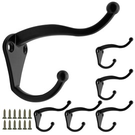 TOKPLNU 6 PCS Coat Hooks Black Metal Coat Rack Wall Mounted Heavy Duty,Vintage Wall Hooks Retro Robe Hat Hooks with Screws for Kitchen Bathroom Bedroom Wall Door Wood Rail