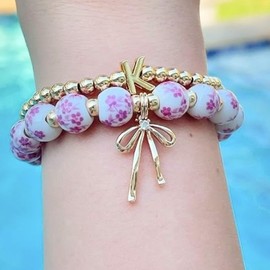 Pink Bow Bracelets for Women Pink Beaded Bracelet Trendy Cute Summer Jewelry Bridesmaid Gifts Fashion Accessories Birthday Gifts for Her Sister,A