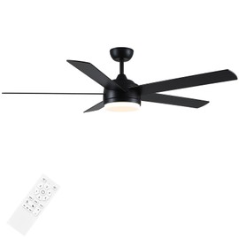 YUHAO 60 inch Black Ceiling Fan with Lights and Remote Control,Dimmable 3 Color temperatures LED,6 Speed Reversible DC Motor,5 Blades Modern Ceiling Fan for Indoor or Covered Outdoor