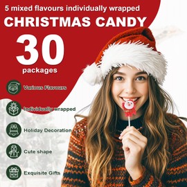 ANNICOO Christmas Lollipops, individually wrapped bulk, 15g mixed fruit flavors,5 Mixed Flavors Individually 30 packs