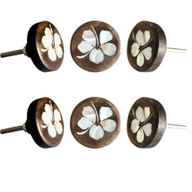 Perilla Home Set of 6 Wooden Knobs for Cabinets & Drawers Decorative Hibiscus Flower Antique Knobs for Home Kitchen Cabinet Hardware Cupboard Glass Door Dresser Wardrobe and Drawer Pulls