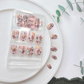 Fall Maple Leaf Press on Nails Short Cute Pine cone Fake Nails with Glossy Full Cover Maple Leaves False Nails Square Reusable Autumn Acrylic Nails Tips Glue on Nails for Women Nail Art Supply 24 Pcs