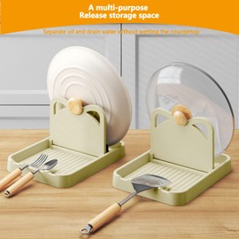 Lesbyit Foldable Pan Lid Holder with Drip Pad, Heat-Resistant Kitchen Utensils Rest, Multi-Use Design – Space-Saving Kitchen Organiser for Ladles, Tongs, Spatula