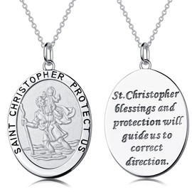 jiamiaoi Saint Christopher Necklace with Pendant Saint Christopher Pendant St Christopher Medal Necklace Men's Steel Saint Christopher Chain Gold, Christopher