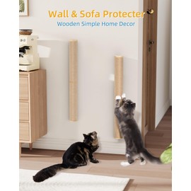 2-Pcs 34'' Wall Mounted Cat Scratcher for Large Cats, Tall Scratching Posts, Corner Cat Climbing Pole for Indoor Cats Climb Stretch Play, Wooden
