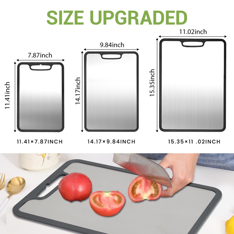 Titanium Cutting Board Set of 3, 360° Silicone Anti-Slip Edge