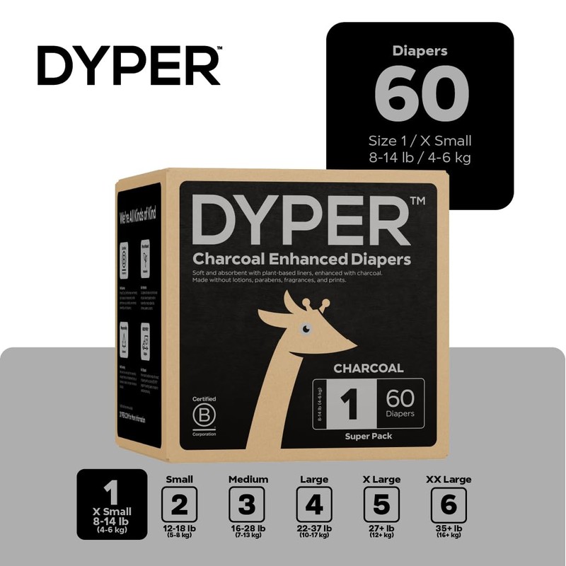 DYPER Charcoal Enhanced Diapers | Baby Diapers from Plant-Based* &