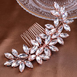 One Piece Elegant Bridal Rhinestone Hair Comb Unique Beautiful Bridal Crystal Hair Comb Rose Gold Crystal Hair Comb for Women Bridesmaid Girls