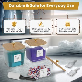 3 Pack Versatile Powder Laundry Detergent Container - Laundry Pods Container with Labeling Kit, Lint Roller - Laundry Detergent Organizer, Dryer Sheet Storage Acrylic Jars for Laundry Room