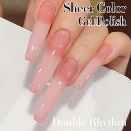 Double Rhythm Translucent Gel Polish Sheer Neutral Natural Light Milky Same Color Same Bottle 15ML Jelly Nail Polish Nail Art DIY at Home (Milky Pink-A1401)