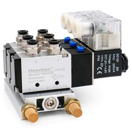 Heschen Electro-Pneumatic Triple Solenoid Valve, 4V210-08, DC 12V, PT1/4 5-Way 2 Position, Manifold Base Muffler Quick Fitting Set