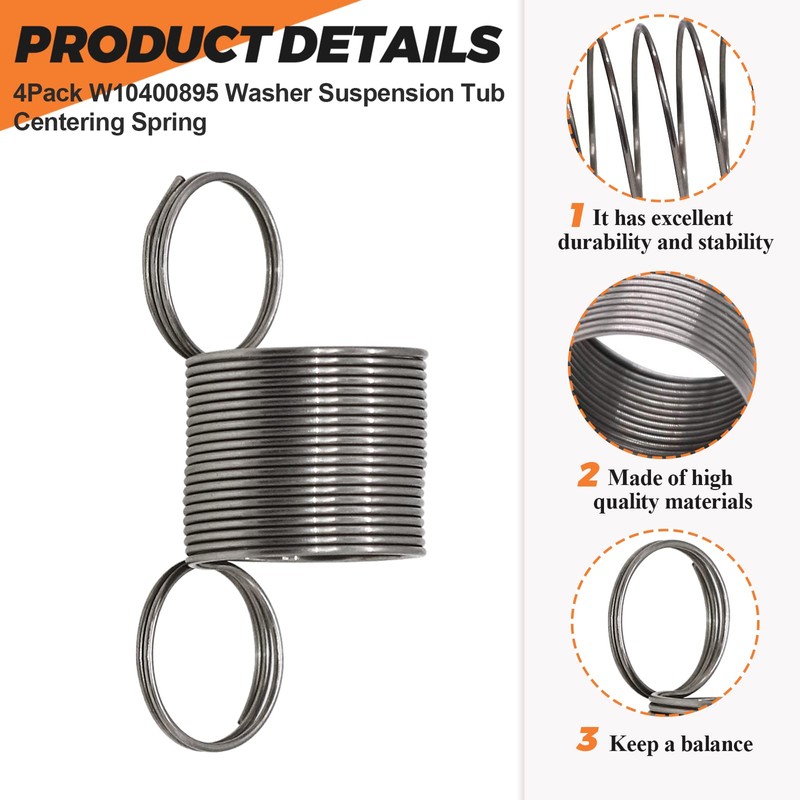 W10400895 Washer Tub Centering Suspension Spring 4 Pack Fit for