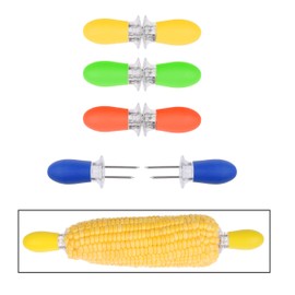 Kare & Kind Corn Holders - Set of 4 Pairs - Corn on the Cob Skewers - Interlocking Design for Safety and Convenient Storage - Perfect for Home Cooking and BBQ - Large Handle Pin Grips