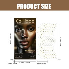 FFWTPY 6 Glitter Freckles Tattoo, Freckles Tattoo Glitter Face Plasters, Sparkle Cosmetic, Waterproof Tattoo Face Temporary Face Gold
