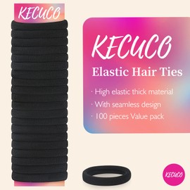 KECUCO KECUCO 100 pcs Black Hair Ties for Women Mens Girls, Large Stretch Cotton Seamless Hair Bands, Hair Elastic Ponytail Holders for Thick Heavy and Curly Hair (Black, 4cm in Diameter, 0.8cm in Width)