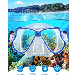 Kekilo Snorkel Mask Set for Adults, Anti-Fog Adjustable Panoramic View Swim Mask Dry Top Snorkel Kit, Scuba Diving Swimming Training Equipment for Men and Women