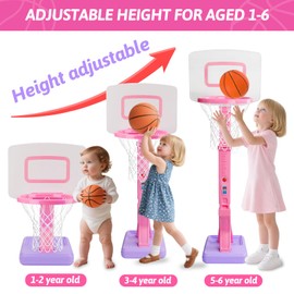 Basketball Hoop and Stand for Kids Adjustable Height 2'3"-4'7" with Basketballs, Toddler Childs Basket Ball Hoop and Stand Indoor Outdoor Garden Toys for 1 2 3 4 Boys Girls Birthday