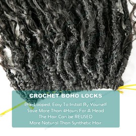 RHEANNA Knotless Crochet Boho Goddess Locs With Human Hair Curls Curly Ends Pre Looped Faux Crochet Soft Locs Box Braids For Black Women 22inch 72Strands