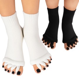 ZTFT Toe Spreading Goods, Set of 2, For Autumn and Winter, Split Toe Socks, Open Toes, Comfortable, Sleep, Yoga, Office Work, Standing Work, Relaxing (Black, White)