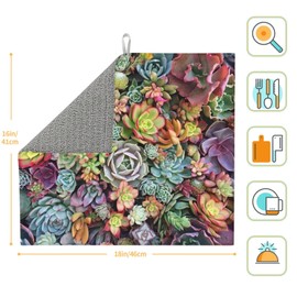 Natural Succulent Cute Watercolor Plant Drying Mat 16x18 Inch For Kitchen Counter Drying Mats Dish For Kitchen Counter Easy Clean Kitchen
