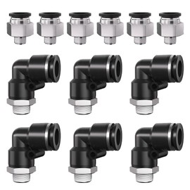 CNZG PNEU 3/8" Tube OD to 1/8" NPT Thread Push to Connect Fittings,Pneumatic Quick Air Hose Fittings,Male Straight + Elbow,PC+PL(12pcs) (12, Black PC+PL, 3/8"OD x 1/8"NPT)