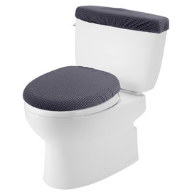 Framendino, Dark Grey Toilet Lid Cover and Tank Cover Stretch Toilet Covers Set With Elastic Bottom for Bathroom Decor
