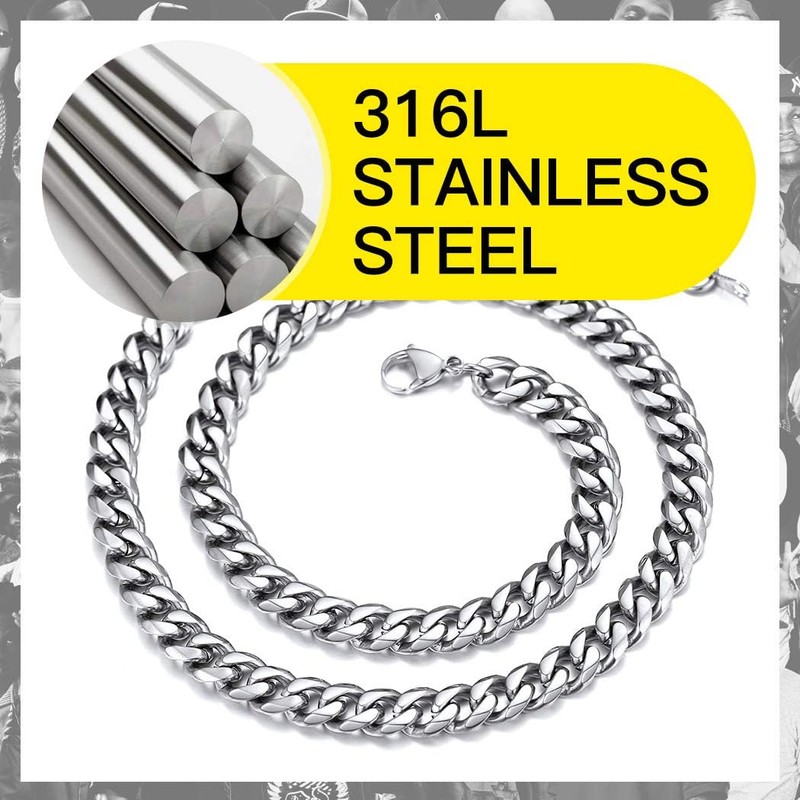 Suplight 9mm 316L Stainless Steel Chunky Miami Cuban Chains Necklaces