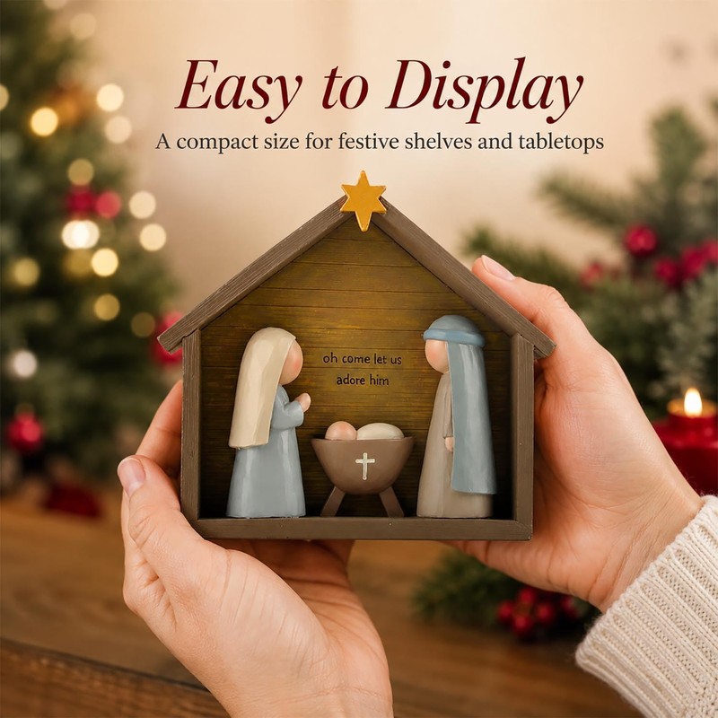 Farmhouse Nativity Scene Indoor – Holy Family Resin Christmas Decoration