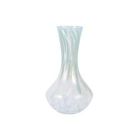 Vietri Nuvola Small Fluted Vase Handblown Elegant Design Glass Decorative Accent Centerpiece - 7.5 Inch Light Blue White