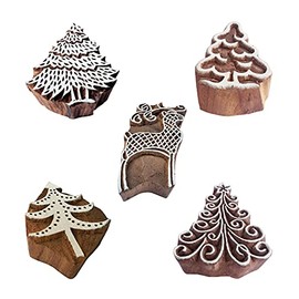 Royal Kraft Tree Wooden Printing Stamps (Set of 5) - DIY Henna Fabric Textile Paper Clay Pottery Blocks Htag2217