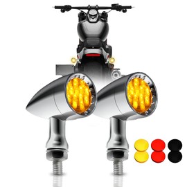 DREAMIZER 2pcs Chrome Bullet 15 LEDs Motorcycle Turn Signal Lights Front and Rear Indicator Lamps Compatible with Harley Honda Yamaha Cruiser Softail Sportster StreetBike Chopper Bobber (Amber lens)