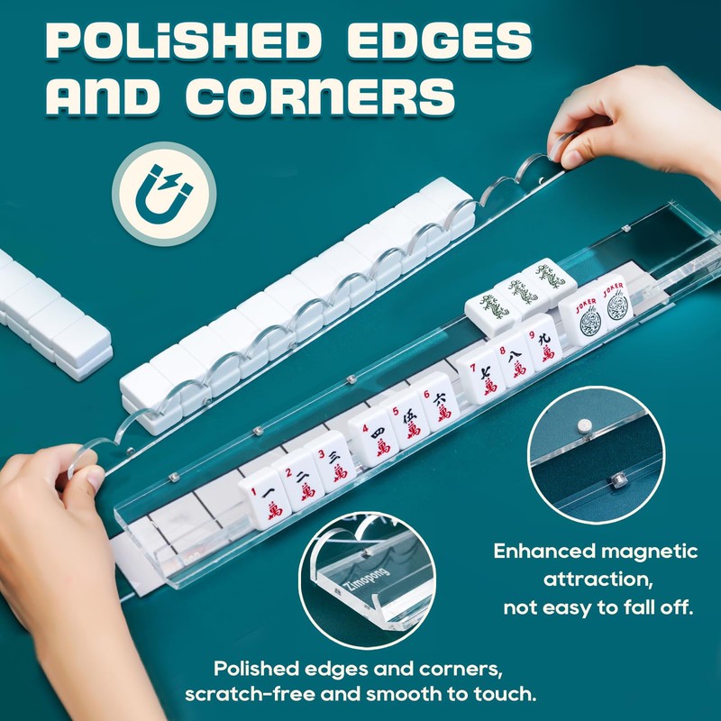 ZIMOPONG Mahjong Racks with Magnetic Pushers 17.5inch, 4 PCS, Clear