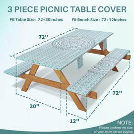 Jobunai Fitted 6Ft Picnic Table Cover with Chair Covers Elastic Polyester Stain Resistant Reusable Camping Table Cloth Patio Glamping Equipment Hiking Rv Outdoor Necessities Gifts for Grandma Grandpa