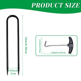12 Pieces Trampoline Stakes Anchors High Wind Galvanized Steel Anchors, 12 Inch U Shape Metal Garden Ground Hooks Trampoline Tie Down Anchor Kit Heavy Duty Rebar Camping Tent Stake