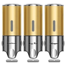 Shampoo and Conditioner Dispenser,Dispensers for The Shower,Shower Soap Dispenser 3 Chamber No Drill,Shampoo Conditioner Body Wash Dispenser Wall Mount for Bathroom(Triple x 17.6 oz,Golden)