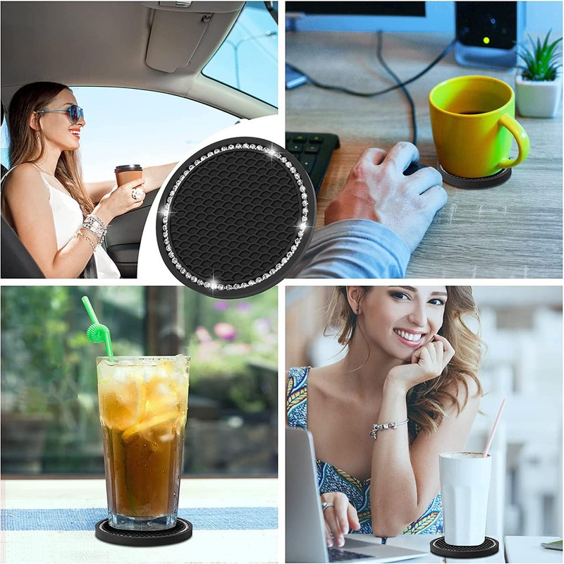 2 Pcs Black Bling Car Cup Holder Insert Coaster Anti-Slip