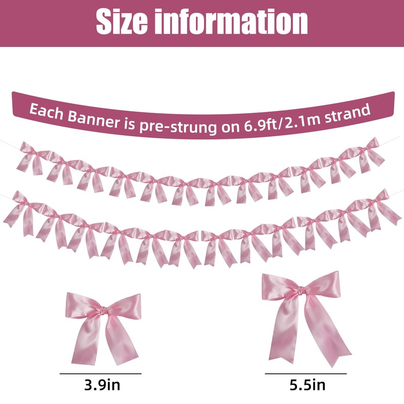2 Pcs Bow Garland 6.9Ft Bow Garland Banner Silk Bow