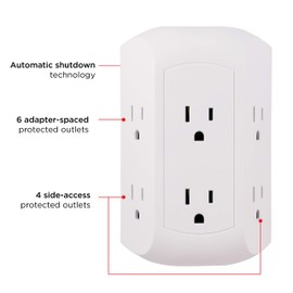 GE Pro 6-Outlet Extender, 2 Pack, Surge Protector, Spaced Wall Tap, Side-Access, 3-Prong Power Strip, Charging Station, 560 Joules, UL Listed, White, 47847
