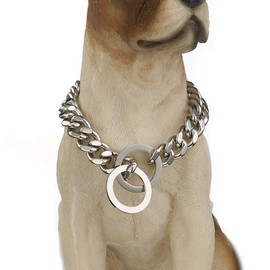 Aiyidi - Collar de cadena para perro de acero inoxidable dorado y plateado de 12 mm de ancho, cadena de eslabones cubanos para perros grandes, medianos y pequeños, de 30,5 a 66 cm (plata, 35,5 cm)