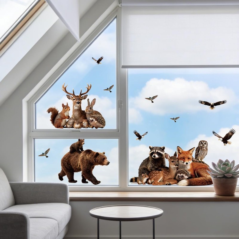ANATTASOUL Forest Animals Window Clings for Home Decor(47.24" x 11.8")