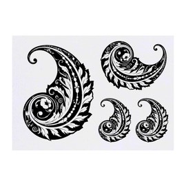 4 x 'Paisley Feather' Temporary Tattoos - Water Resistant, Skin-Safe, Non-Toxic Transfers, Mixed Sizes (TO00085634)