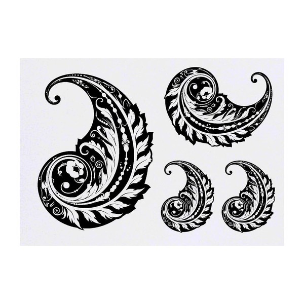 4 x 'Paisley Feather' Temporary Tattoos - Water Resistant, Skin-Safe,