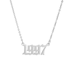 Birth Year Necklace Pendant for Women Girl Silver Plated Friendship Old English Number Birthdate Necklace 1990-2009 Trendy Jewelry Birthday Gift(Silver,1997)