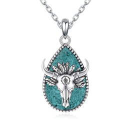 qielizhu Western Necklace 925 Sterling Silver Turquoise Cow Skull Necklace Western Jewelry Gifts for Women