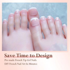 Pack of 240 False Toenails Kit - French Toenails for Sticking - Full Cover Acrylic Toe Nail Tips - 12 Sizes Artificial Toe Nail Tips, Fake Nails for Nail Art DIY (White French)