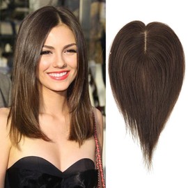 RemeeHi Real Human Hair Piece Pu Similar to Silk Base Women Topper or Toupee Wiglet Top Thin Loss Hair 5x8 Brown 20cm