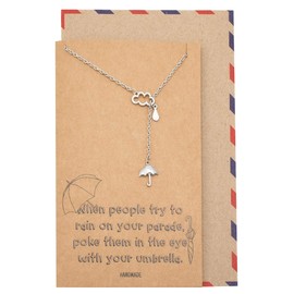 quan jewelry Cloud Rain and Umbrella Charms Pendant, Lariat Necklace, Birthday Gifts for Best Friends with Funny Greeting Card